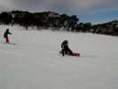 Klaus snowboarding